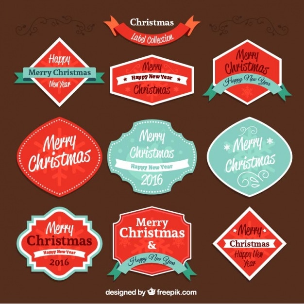 Colección de pegatinas navideñas en estilo vintage
