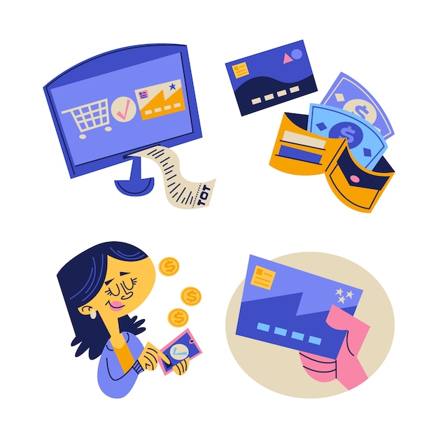 Colección de pegatinas de pago de dibujos animados retro