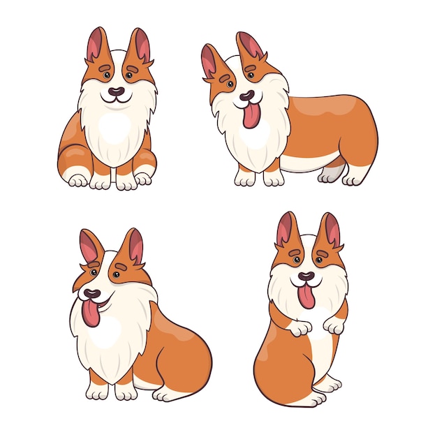 Colección de pegatinas de perro corgi galés lindo en estilo de dibujos animados