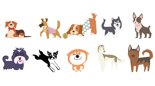 Colección de pegatinas para perros set estilo de dibujos animados diseño plano vector premium