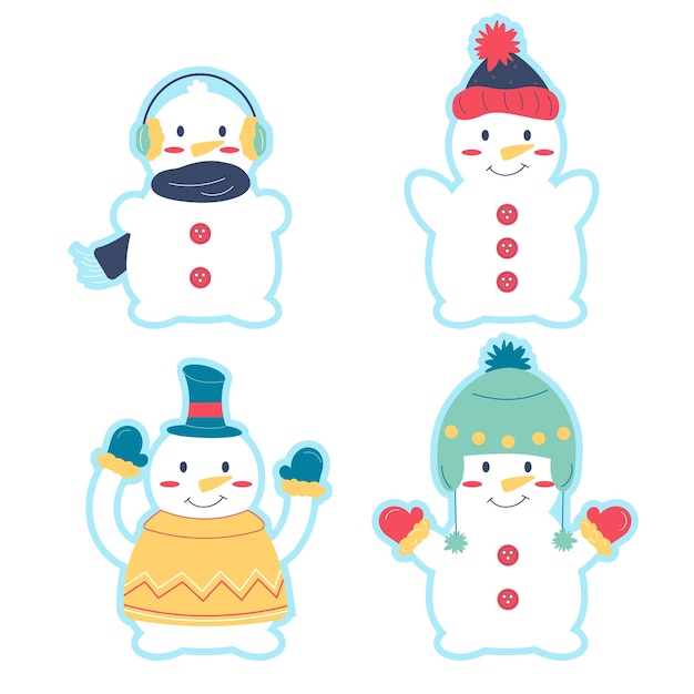 Vector colección de pegatinas personaje muñeco de nieve ilustración vectorial