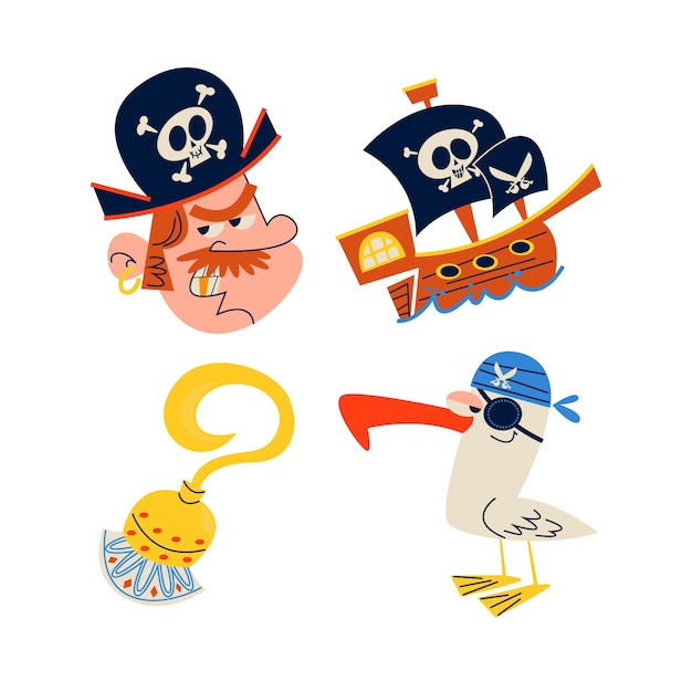 Vector colección de pegatinas de piratas de dibujos animados retro