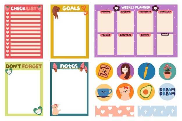 colección de pegatinas de planificador de papel de notas para hacer una lista para el planificador semanal o diario de la escuela