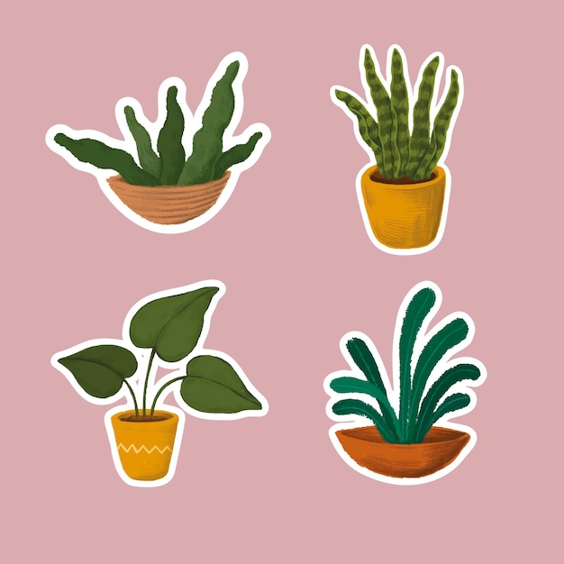 Vector colección de pegatinas de plantas de interior