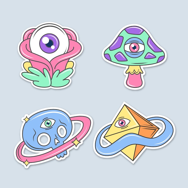 Colección de pegatinas psicodélicas