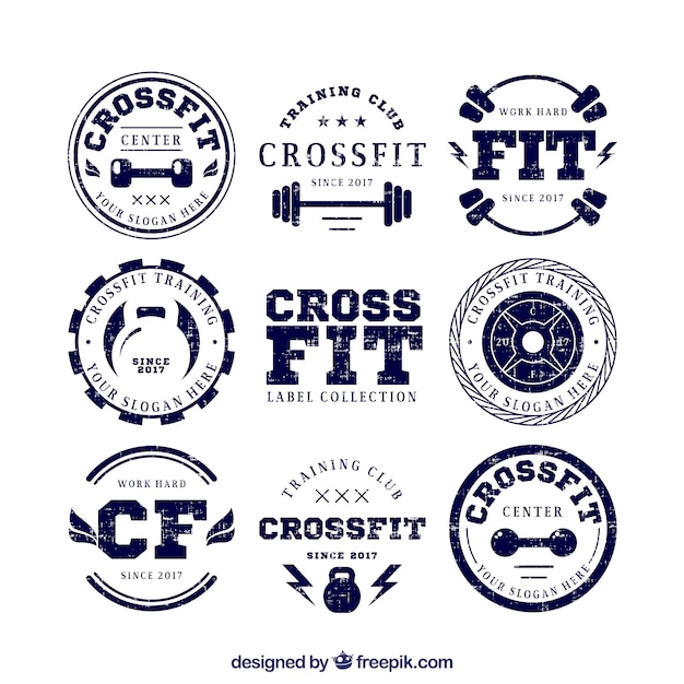 Vector colección de pegatinas retro de crossfit