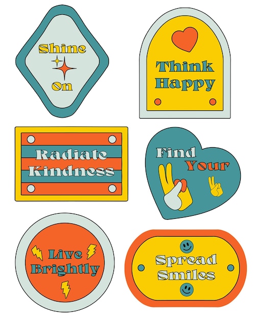 Colección de pegatinas retro positivas e inspiradoras