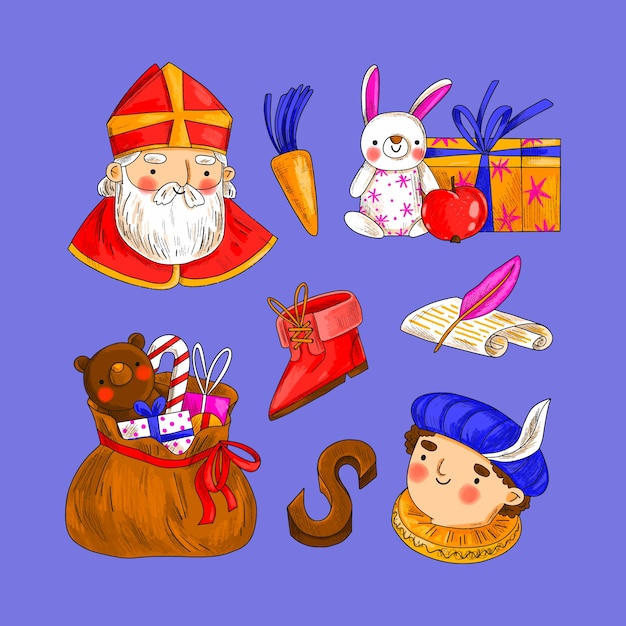 Colección de pegatinas de sinterklaas dibujadas a mano