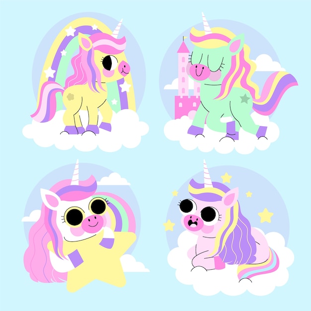 Colección de pegatinas de unicornio planas y lindas