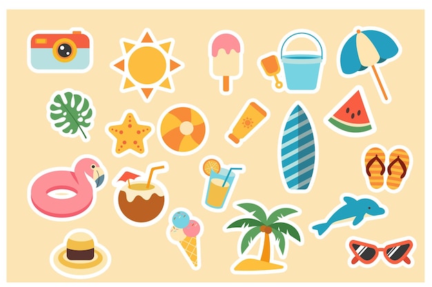 Una colección de pegatinas con varias playas de verano
