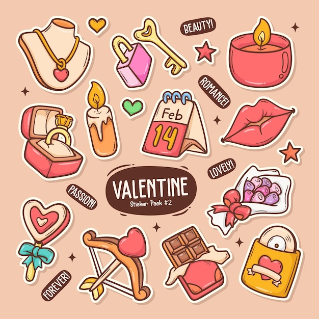 Colección de pegatinas de vectores de doodle lindo de san valentín