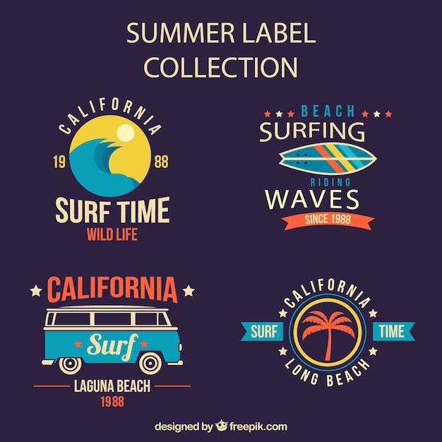 Colección de pegatinas de verano en diseño vintage