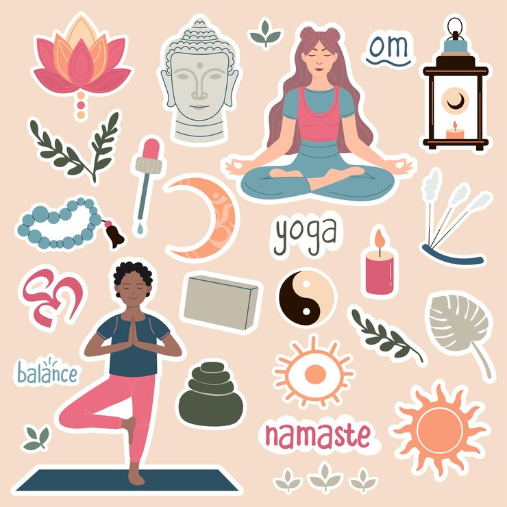 Vector colección de pegatinas de yoga dibujadas a mano