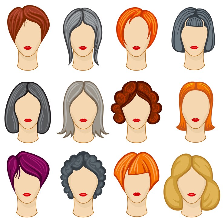 Vector colección de peinados vector de pelo de dibujos animados de mujeres