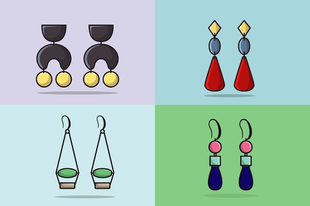 Colección de pendientes joyería ilustración vectorial belleza objetos de moda concepto de icono