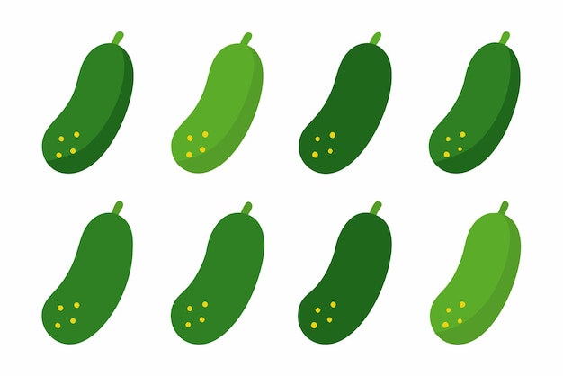 una colección de pepinos con un contorno verde