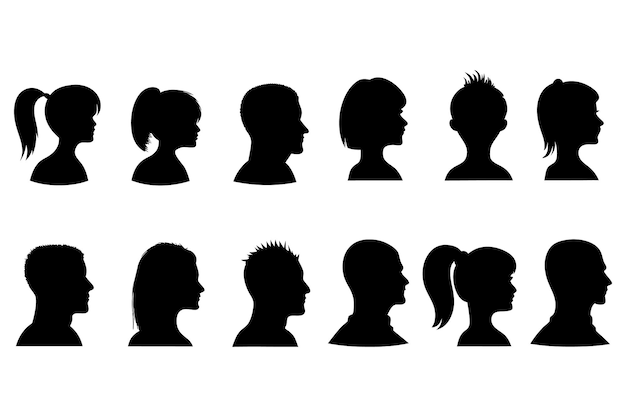 Colección de perfiles de siluetas negras de personas