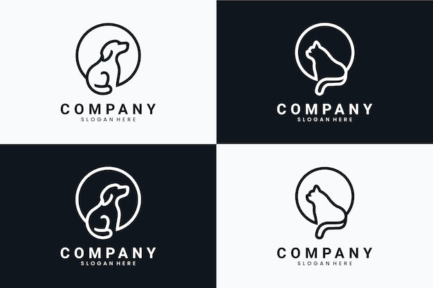 Colección de perros y gatos sentados, inspiración para el diseño de logotipos