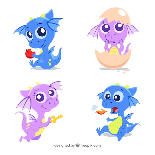 Vector colección de personaje de bebé dragón en poses diferentes