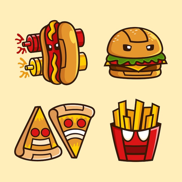 Colección de personaje de dibujos animados de robot de comida rápida