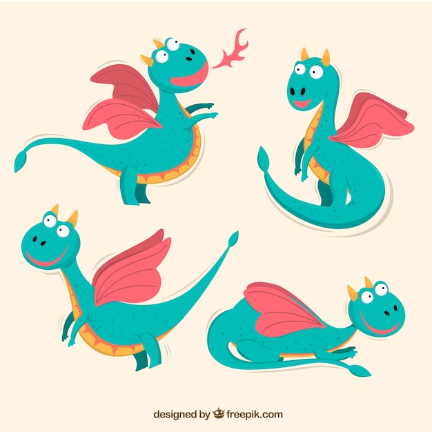Colección de personaje de dragón en poses diferentes