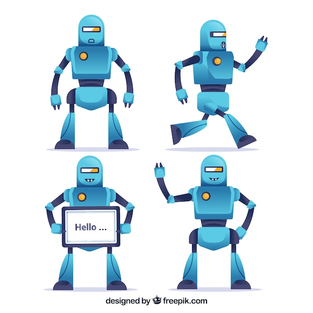 Vector colección personaje de robot plano con diferentes poses