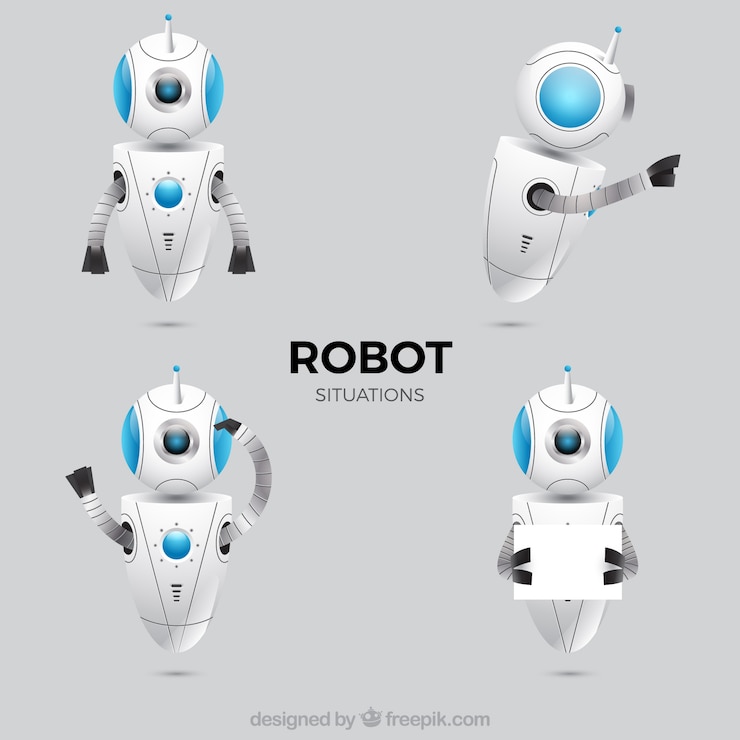 Vector colección personaje de robot realista con diferentes poses