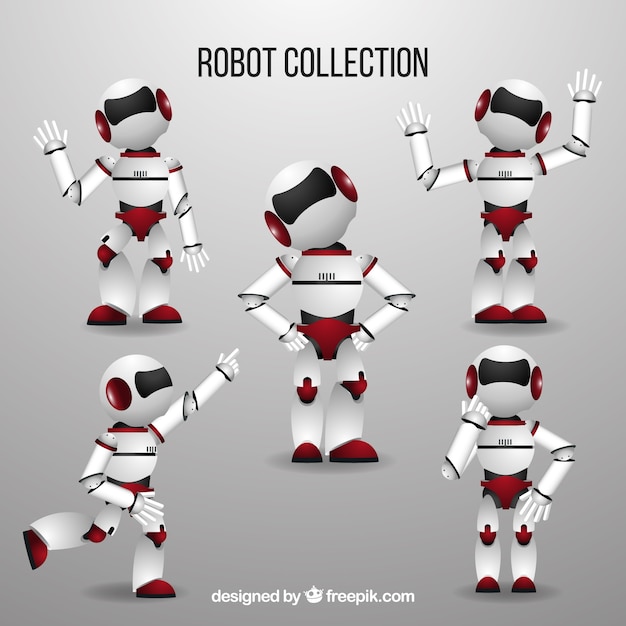 Vector colección personaje de robot realista con diferentes poses