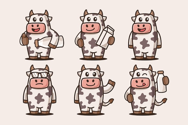 Vector colección de personaje de vaca de dibujos animados