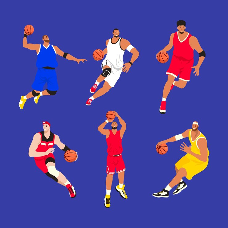 Colección de personajes de actividad deportiva de baloncesto dibujados a mano