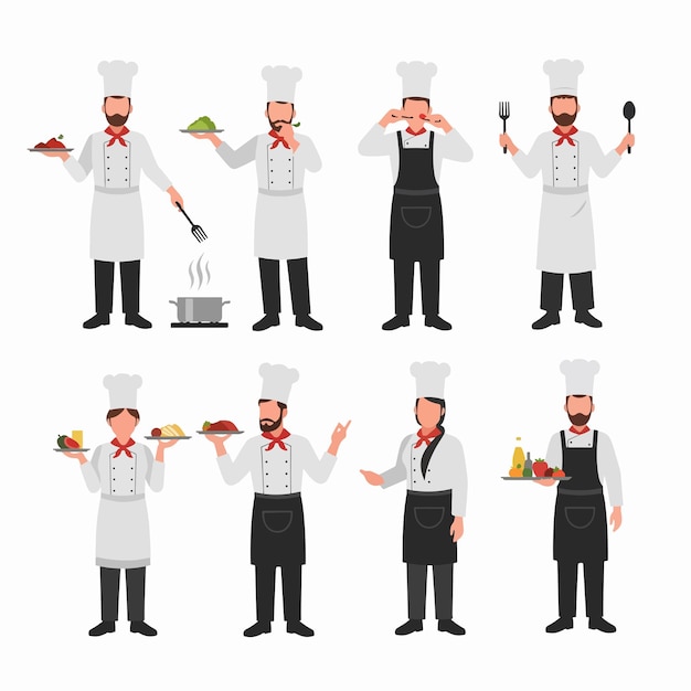 Colección de personajes de chef conjunto profesional de alimentos