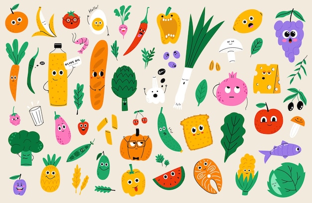 Colección de personajes de comida de dibujos animados