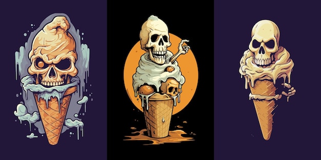 Colección de personajes de comida monstruosa de cono de helado de halloween
