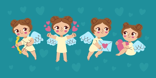 Vector colección personajes cupido dibujados a mano