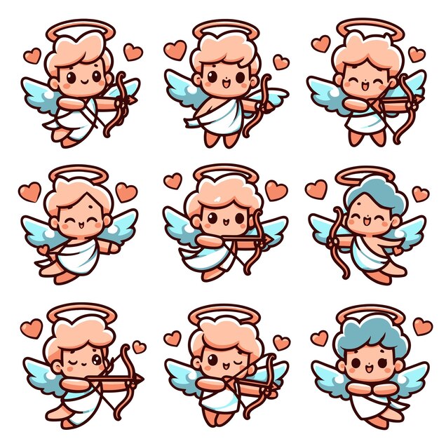 Vector colección de personajes de cupido plano