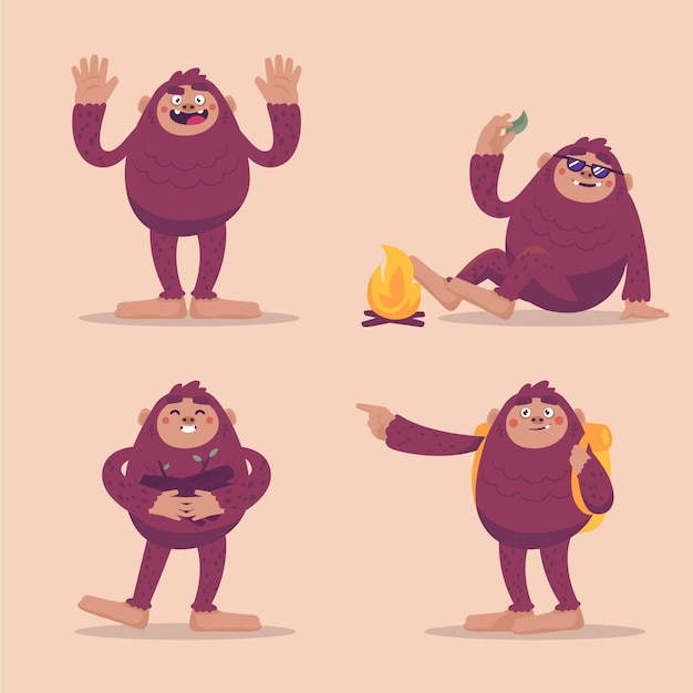 Colección de personajes de dibujos animados bigfoot sasquatch