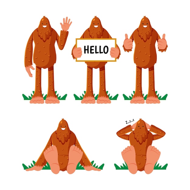 Colección de personajes de dibujos animados bigfoot sasquatch