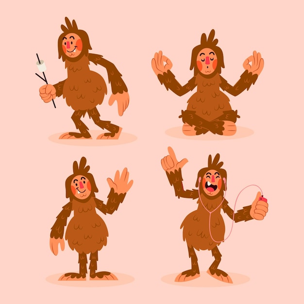 Colección de personajes de dibujos animados bigfoot sasquatch