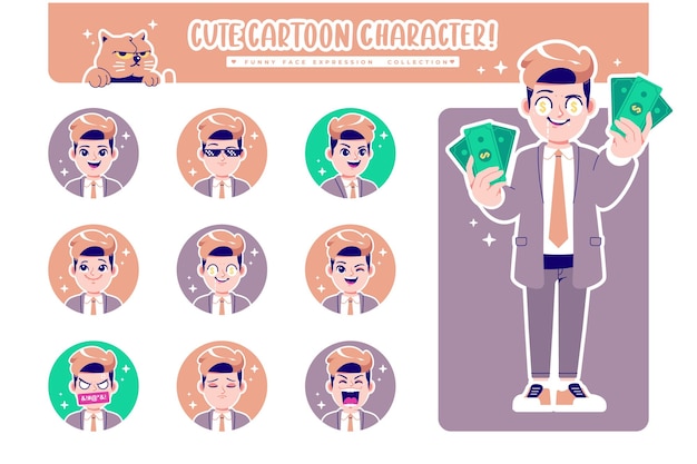 colección de personajes de dibujos animados de empresario de emoción de cara diferente 4