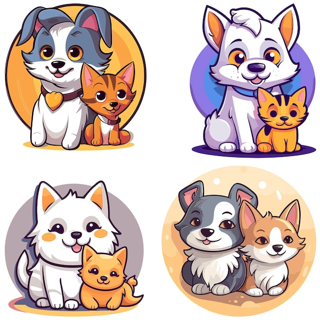 Colección de personajes de dibujos animados de gatos con gatitos lindos