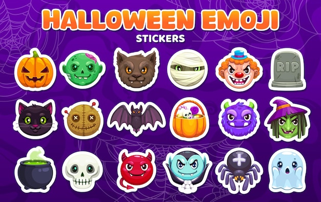 Colección de personajes divertidos de pegatinas emoji de Halloween