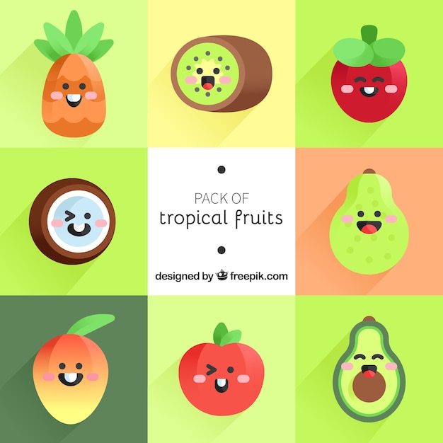 Vector colección de personajes de frutas tropicales