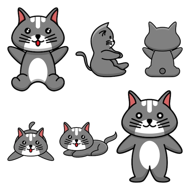 Vector una colección de personajes de gatos con diferentes expresiones.