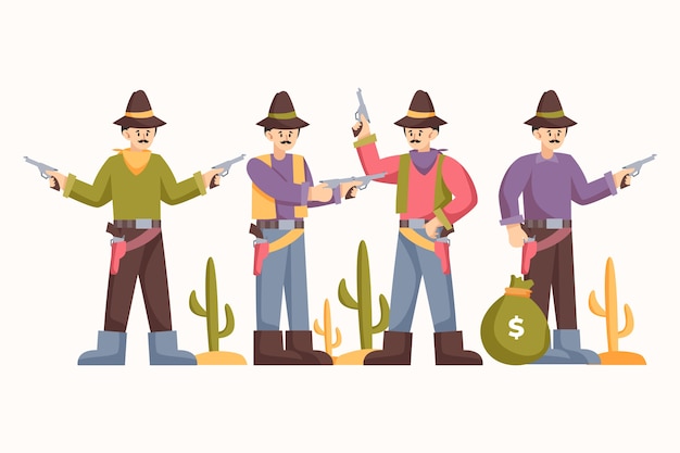 Vector colección de personajes gauchos en diseño plano