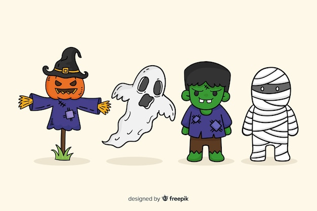 Vector colección de personajes de halloween dibujados a mano
