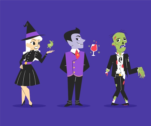 Vector colección personajes de halloween dibujados a mano