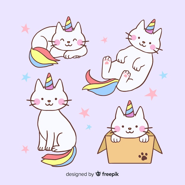 Colección de personajes kawaii de unicornios