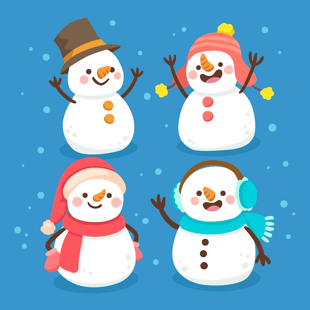 Vector colección personajes muñeco de nieve dibujado a mano
