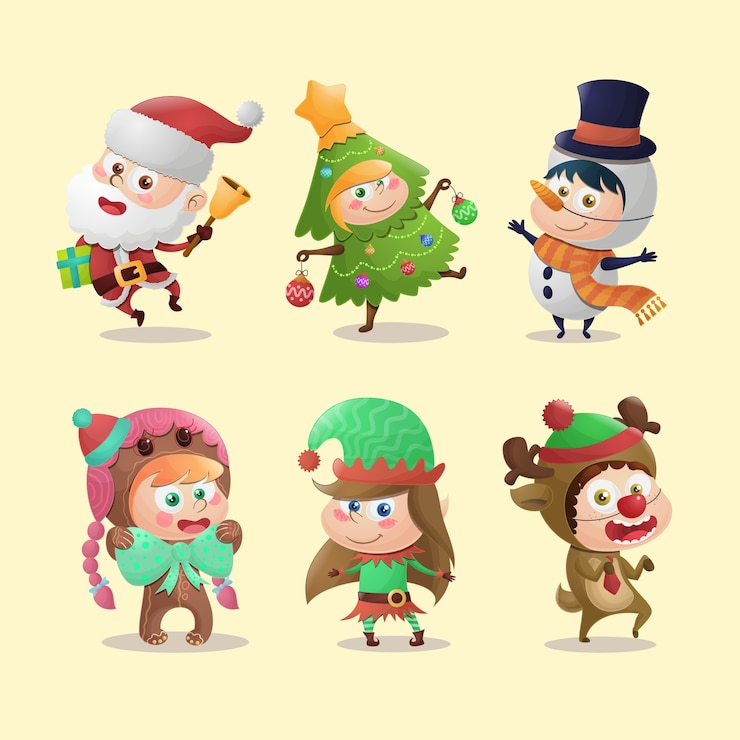 Vector colección de personajes de navidad para niños disfrazados
