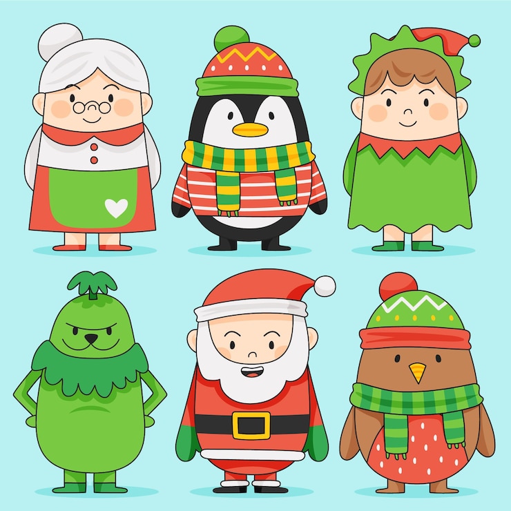 Vector colección personajes navideños dibujados a mano